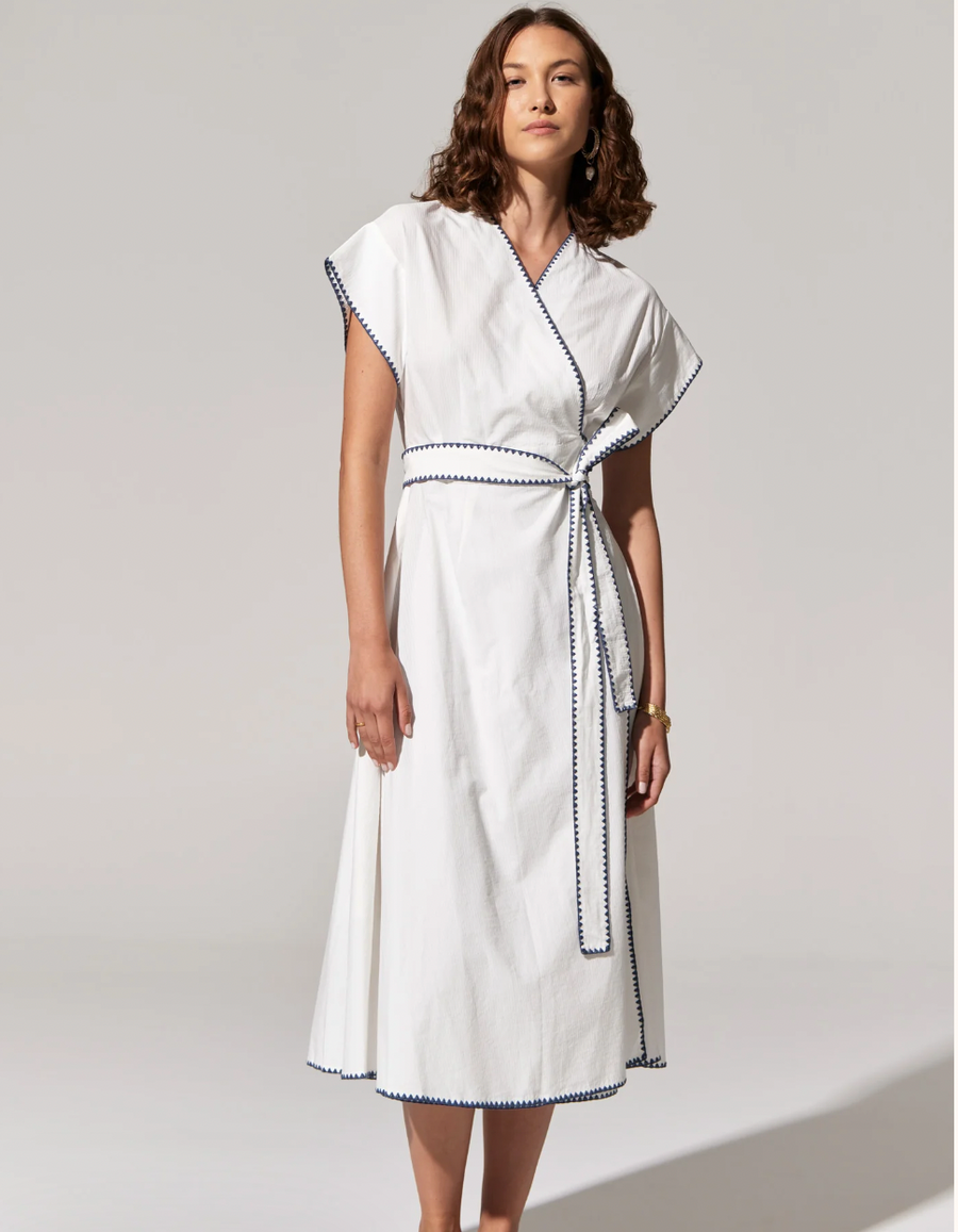 Ava wrap dress white/blue