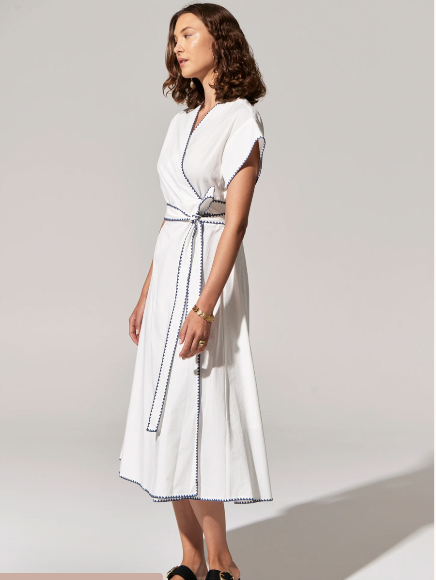 Ava wrap dress white/blue